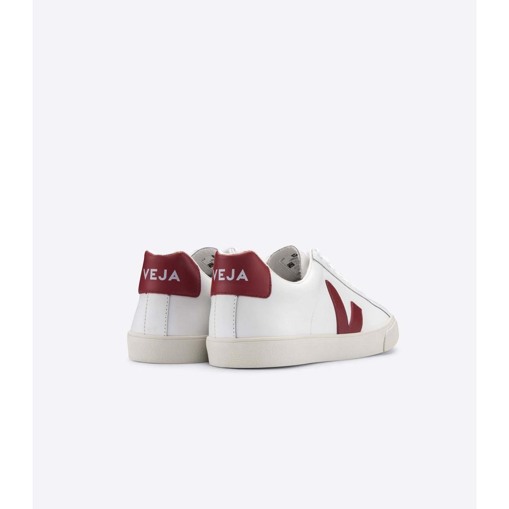 White/Red Women's Veja ESPLAR LEATHER Sneakers | AU 620JPQ